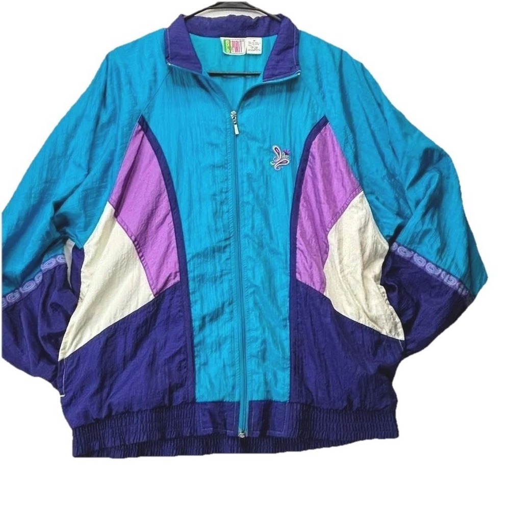 Bold Spirit Vintage 90s Color Block Windbreaker Jacket Teal Purple Womens Medium